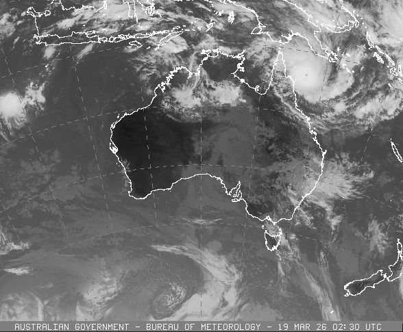 BOM National infrared satellite showing cloud cover