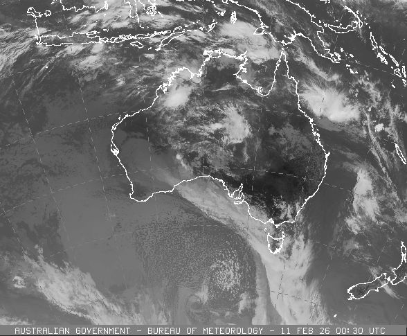 BOM National infrared satellite showing cloud cover