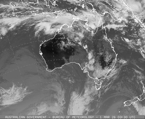 BOM National infrared satellite showing cloud cover