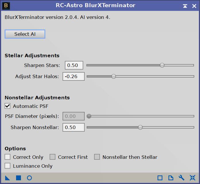 BlurXTerminator settings