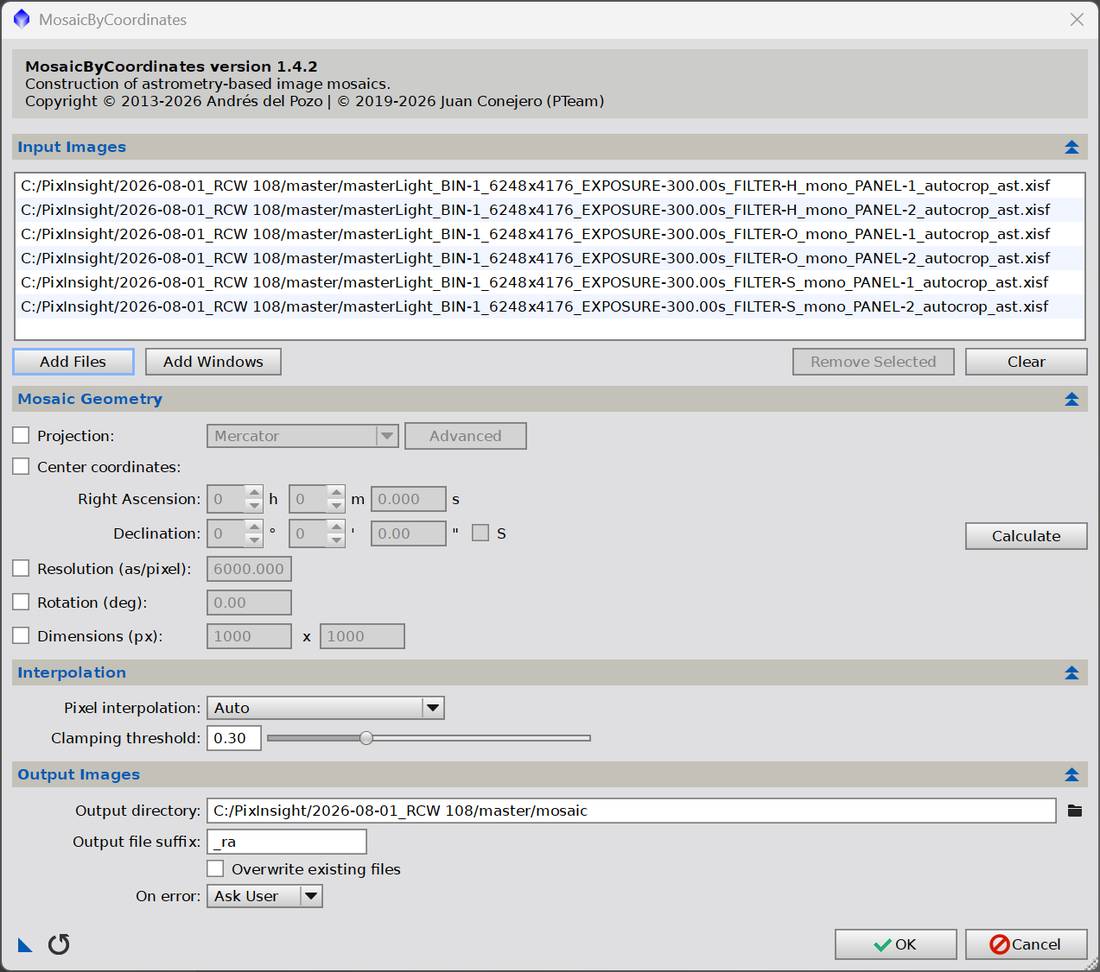 MosaicByCoordinates with all six files