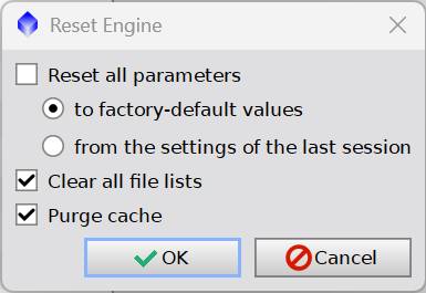 Reset Engine dialog